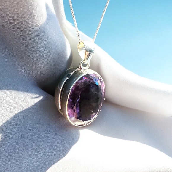 Large Oval Amethyst Sterling Silver Necklace - Picture 5 of 11